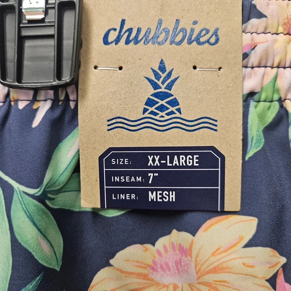 Chubbies Swim Trunks Men XXL Navy Blue Floral 7in Inseam Mesh Liner Board Shorts